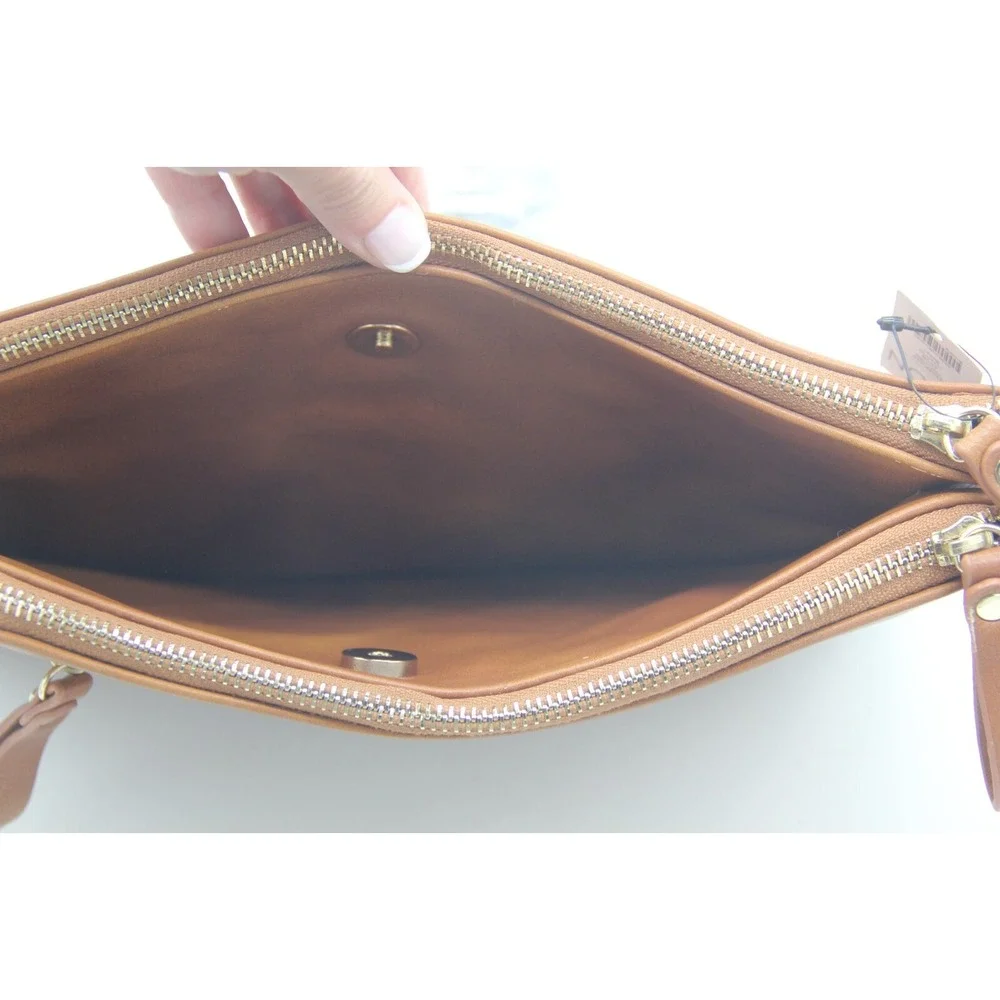Chico's Women's Jamie Clutch Brown Zipper Purse w/ Gold Groments NWT $99